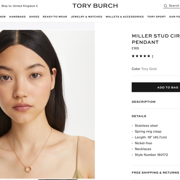 NWT Tory Burch Gold Miller Stud Circle Pendant Necklace $198 - Picture 7 of 7